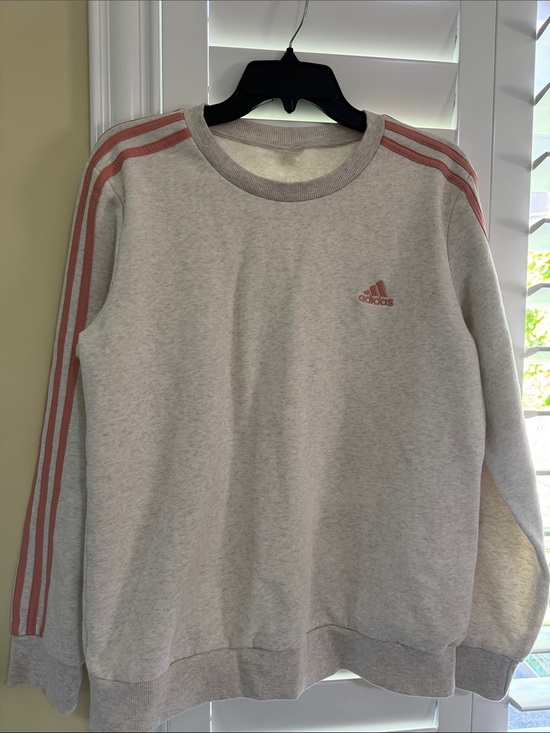 adidas Sweaters - adidas Light Gray Crewneck Sweatshirt with Pink Stripes